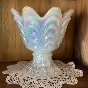 Fenton Opal Mist Carnival Glass Two-Way Votive Candle Holder, RARE